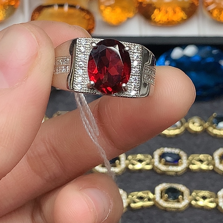 戒指银S925镶嵌石榴石