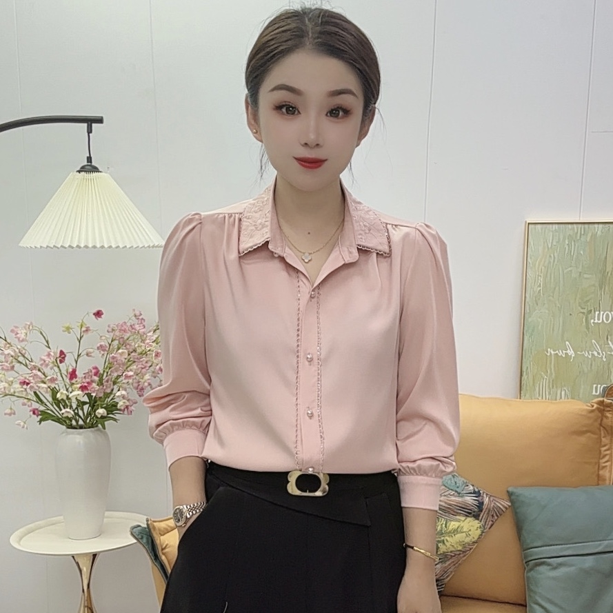 2025秋季衬衫新款气质长袖开衫时尚百搭显瘦纯色女打底衫上衣