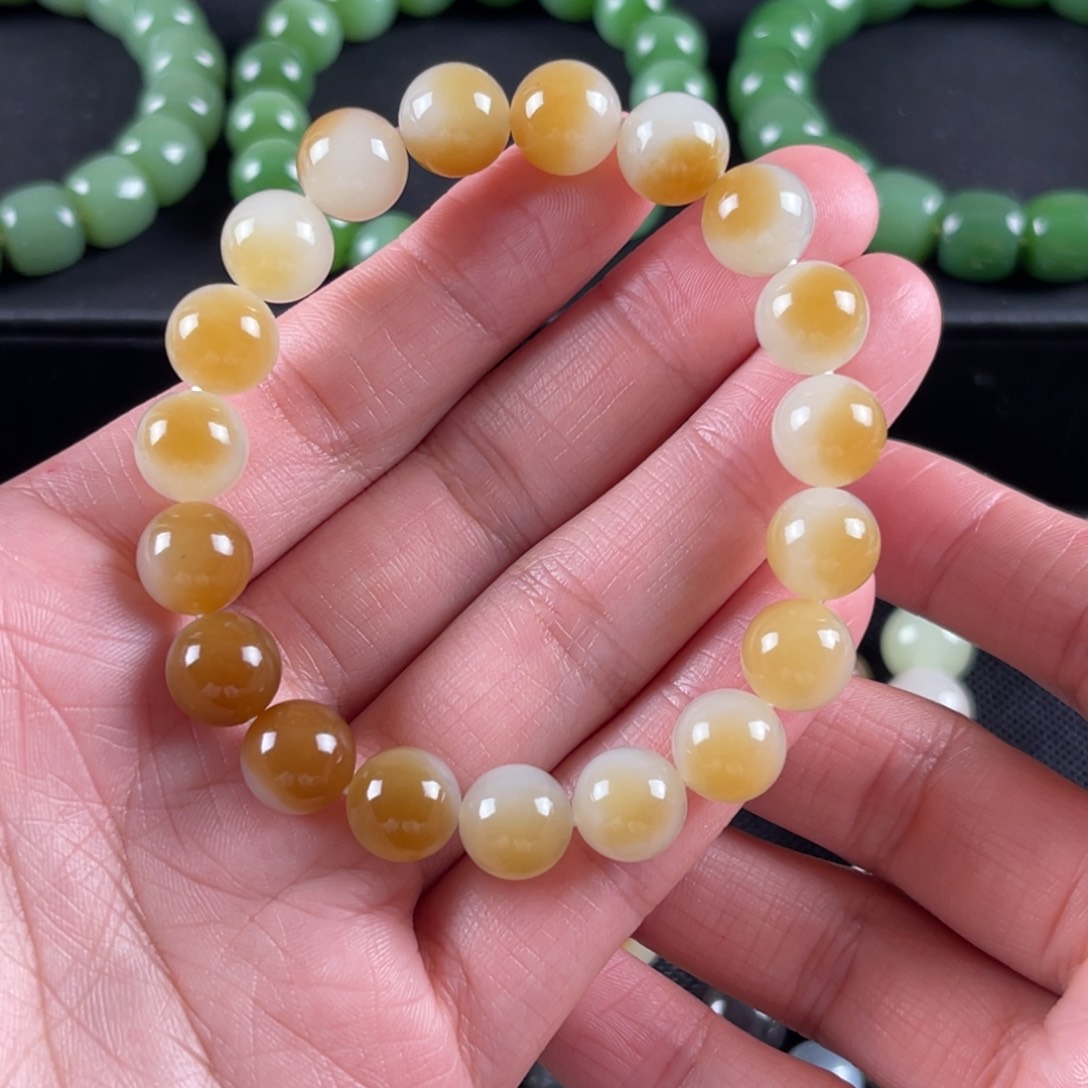 和田玉手串未镶嵌漫***8卡10金山糖白