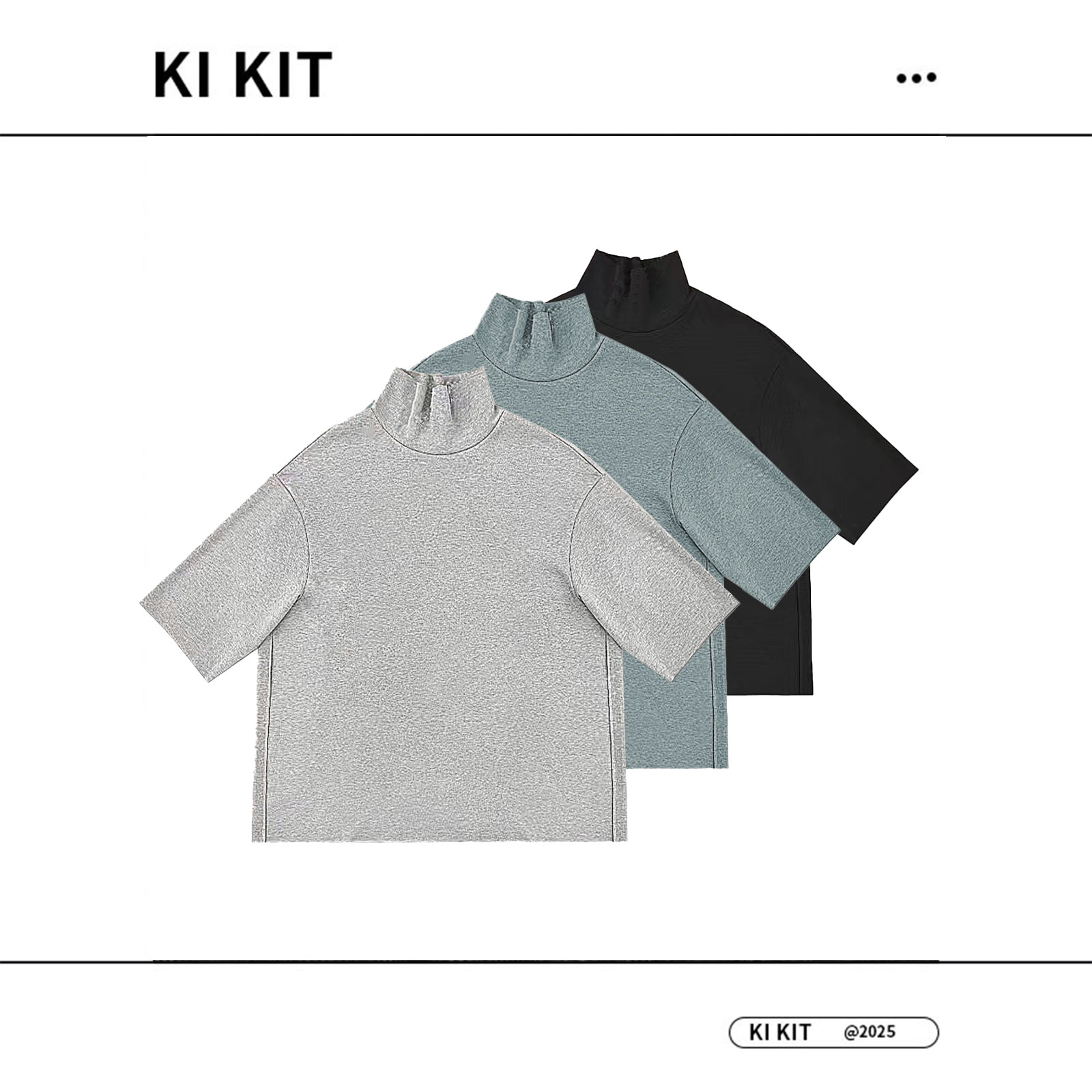 【阿静】 立领七分袖 印花T恤灰色7分袖运动 YLM001265