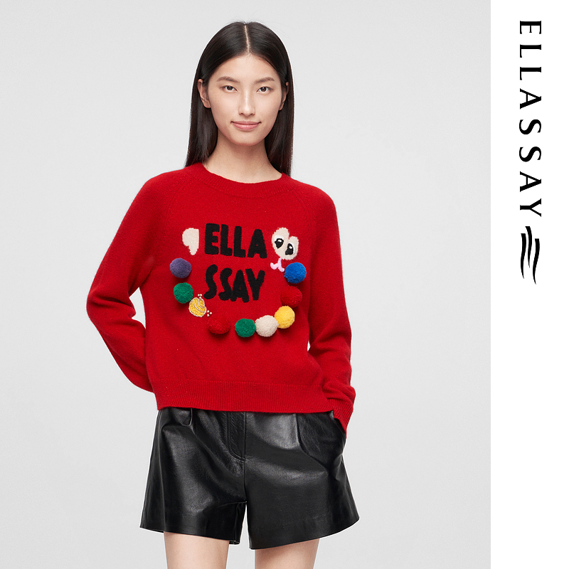ELLASSAY歌力思2025早春新款时尚卡通羊毛针织衫女EWW361M05600