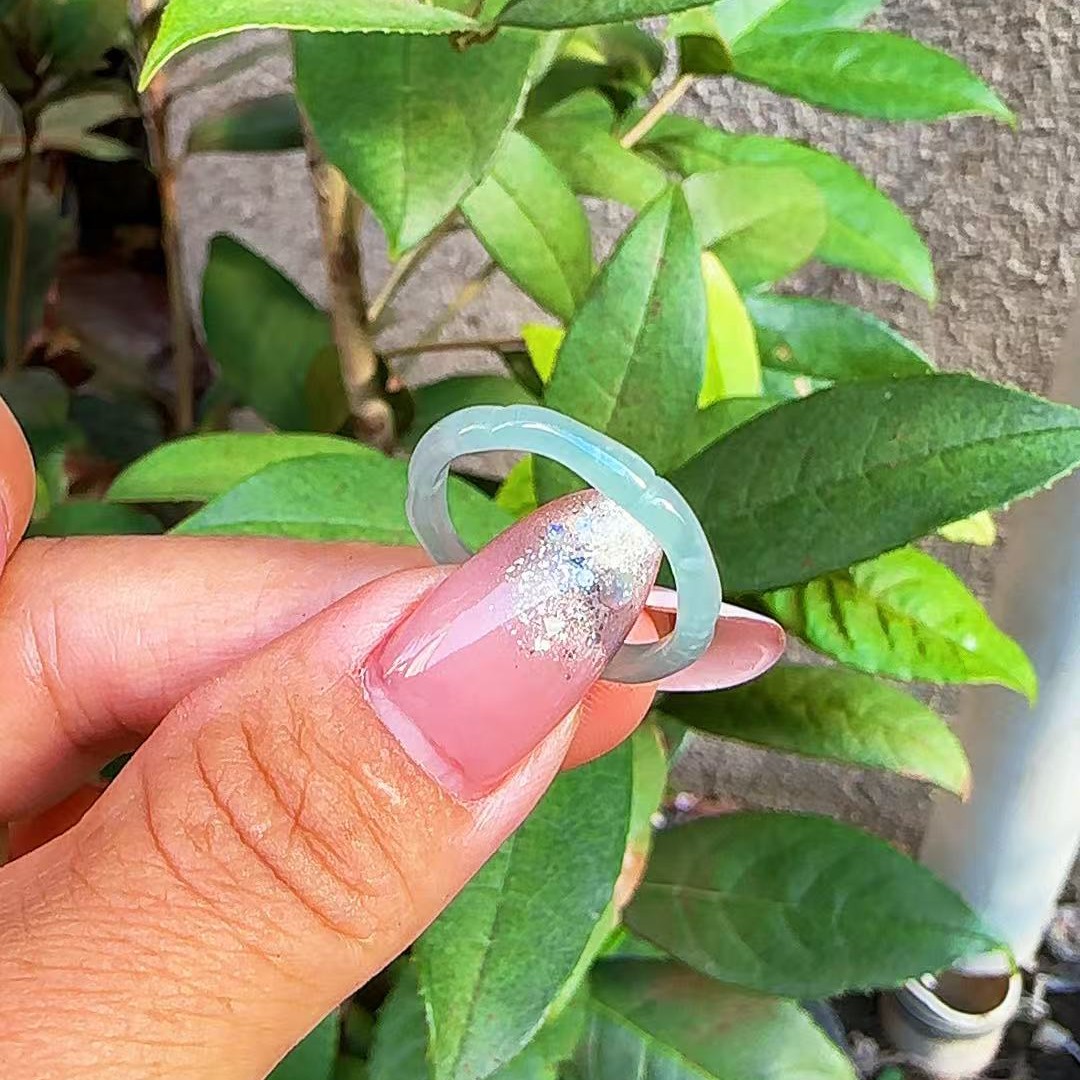 天然A货翡翠戒圈，天空蓝竹节款，可单戴叠戴