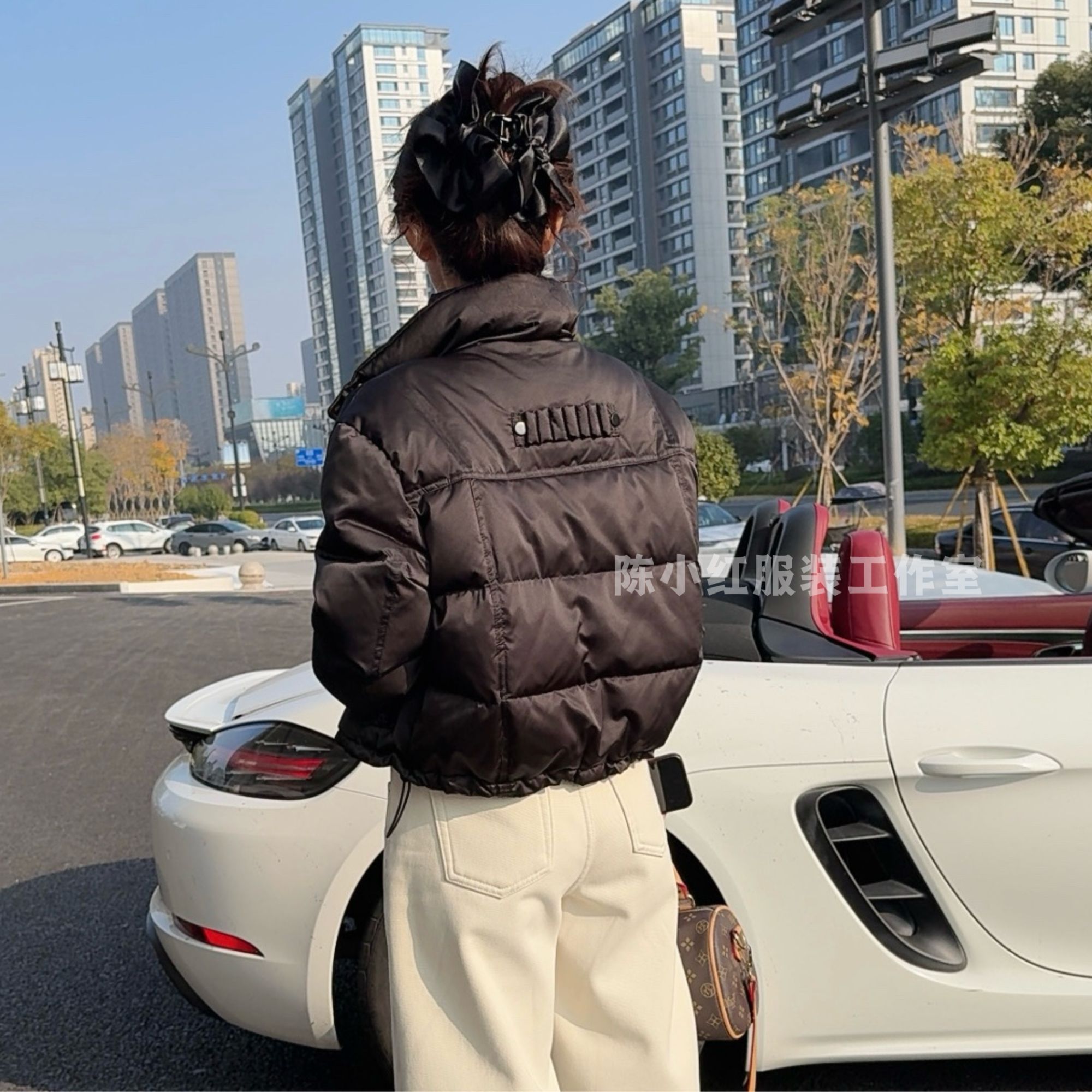 《陈小红》立领纯色拉链常规长袖短款羽绒服冬装轻羽绒