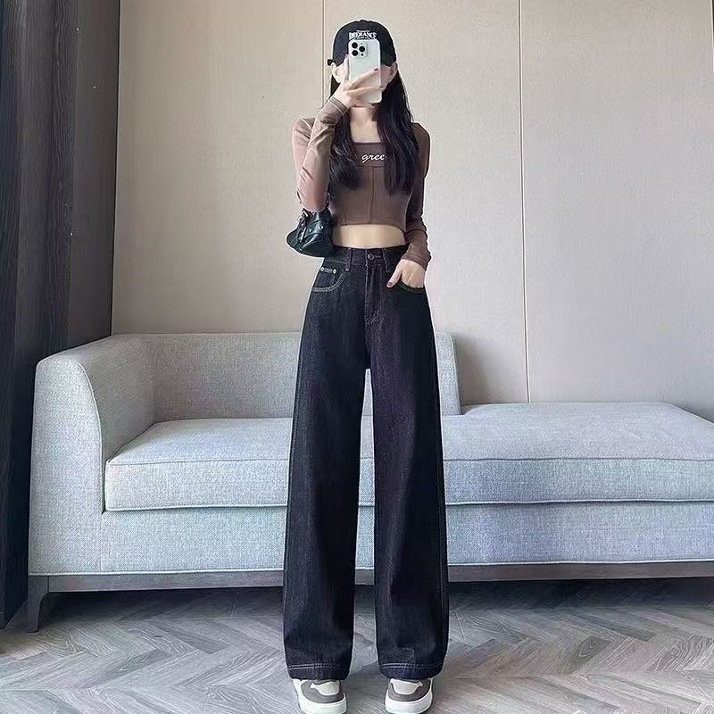 D【现货+运费险】暖冬新款高腰牛仔裤女显瘦窄版直筒裤子