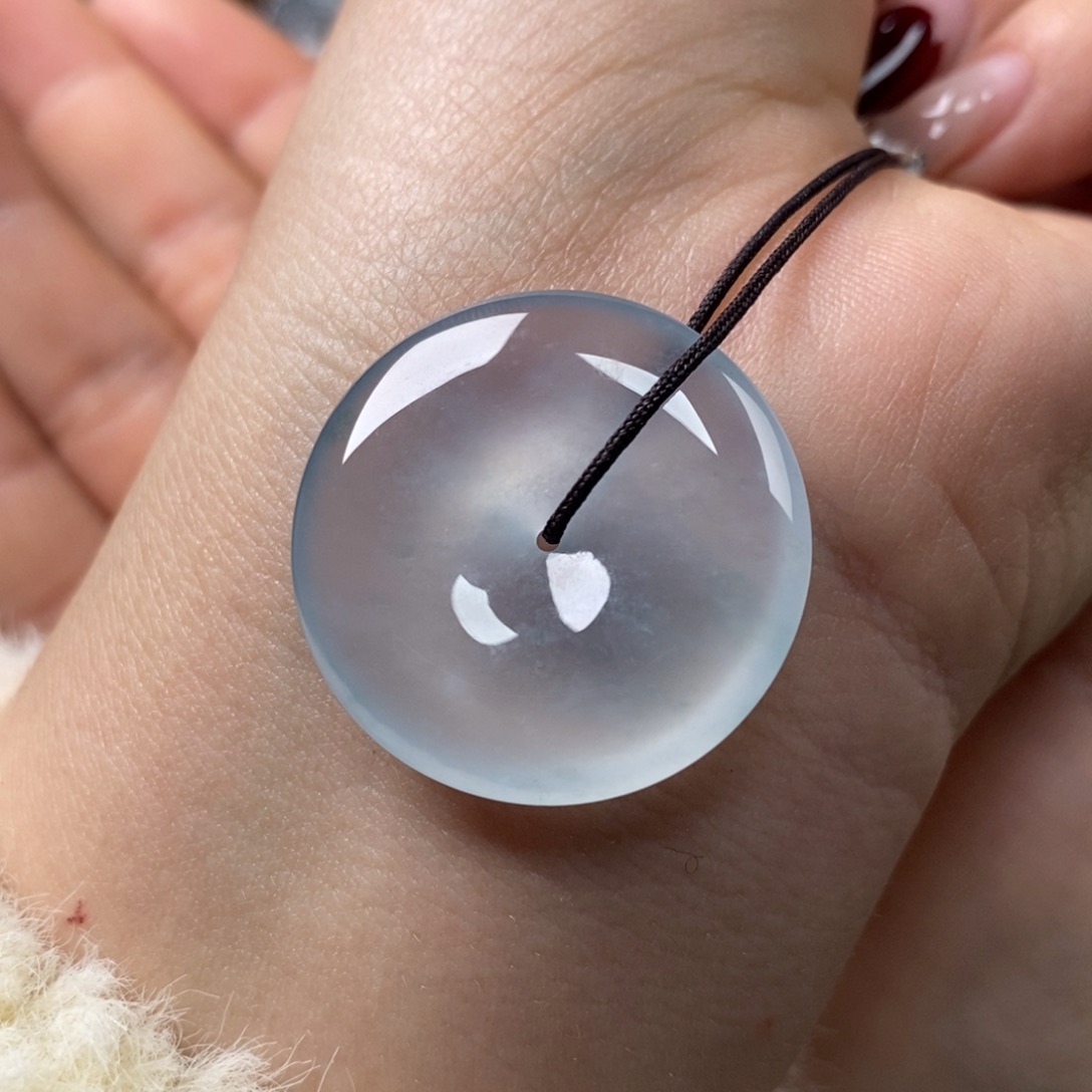 翡翠颈饰未镶嵌高冰种蓝刚飘花贵气平安扣27.9-5.4