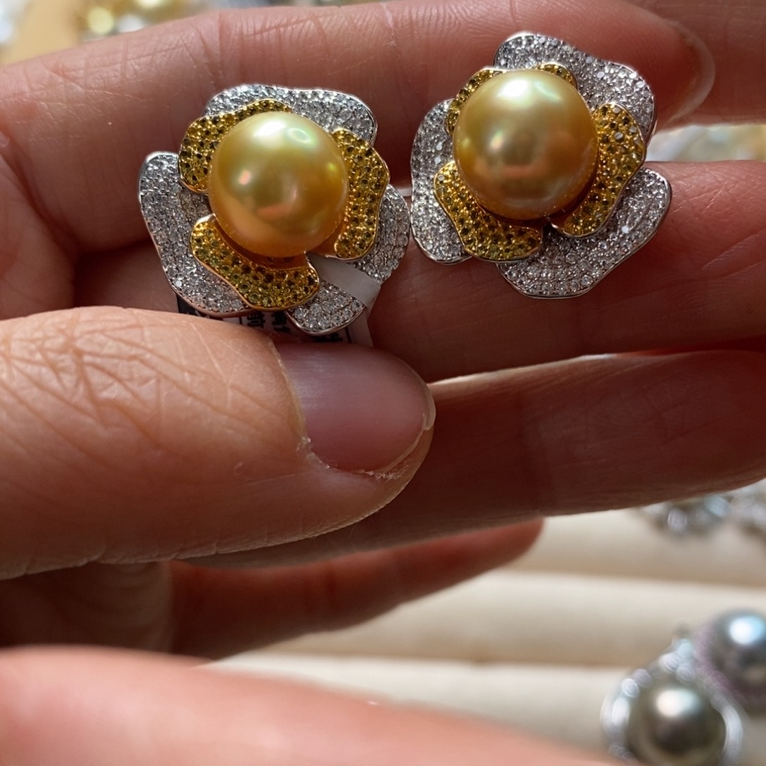 海水珍珠耳饰银S925镶嵌