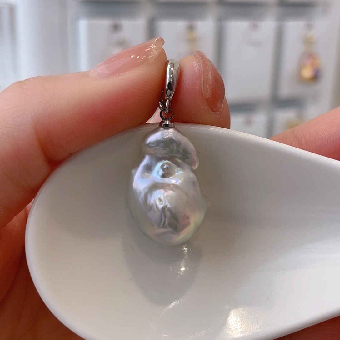 淡水珍珠天然珍珠巴洛克银S925镶嵌