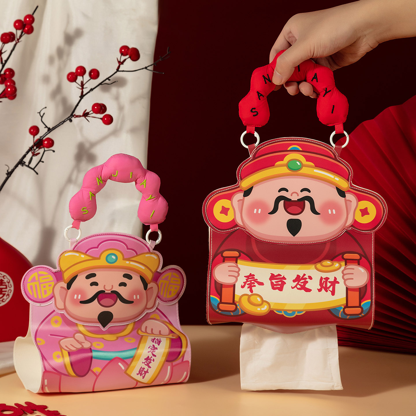 新款财神爷指定发财纸巾收纳包可悬挂家居车载宿舍卫生间纸巾袋