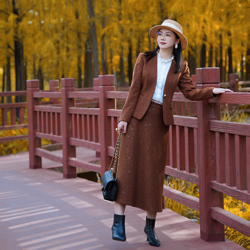 毛呢外套秋冬新款小西装长袖名媛时尚休闲小个子气质修身短款套裙