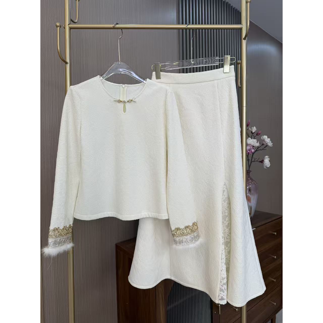 【象姐定制】【金桂】米白色时尚套装预CDX5TZ1935C气质设计师休闲