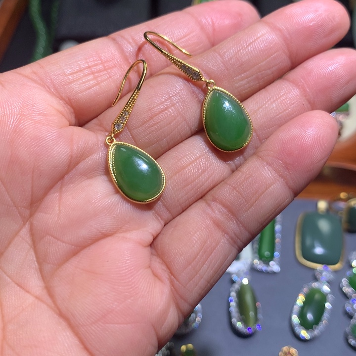 和田玉耳坠银S925镶嵌