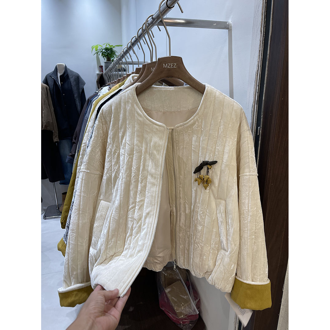 2025韩版新款女装秋冬宽松时尚棉服短款上衣女袖口撞色夹棉外套