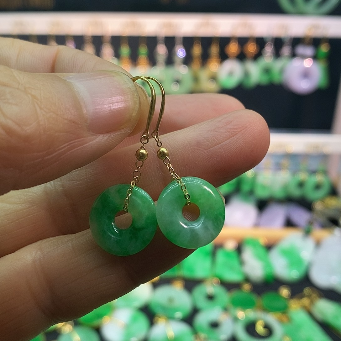 翡翠18K金镶嵌耳饰耳饰