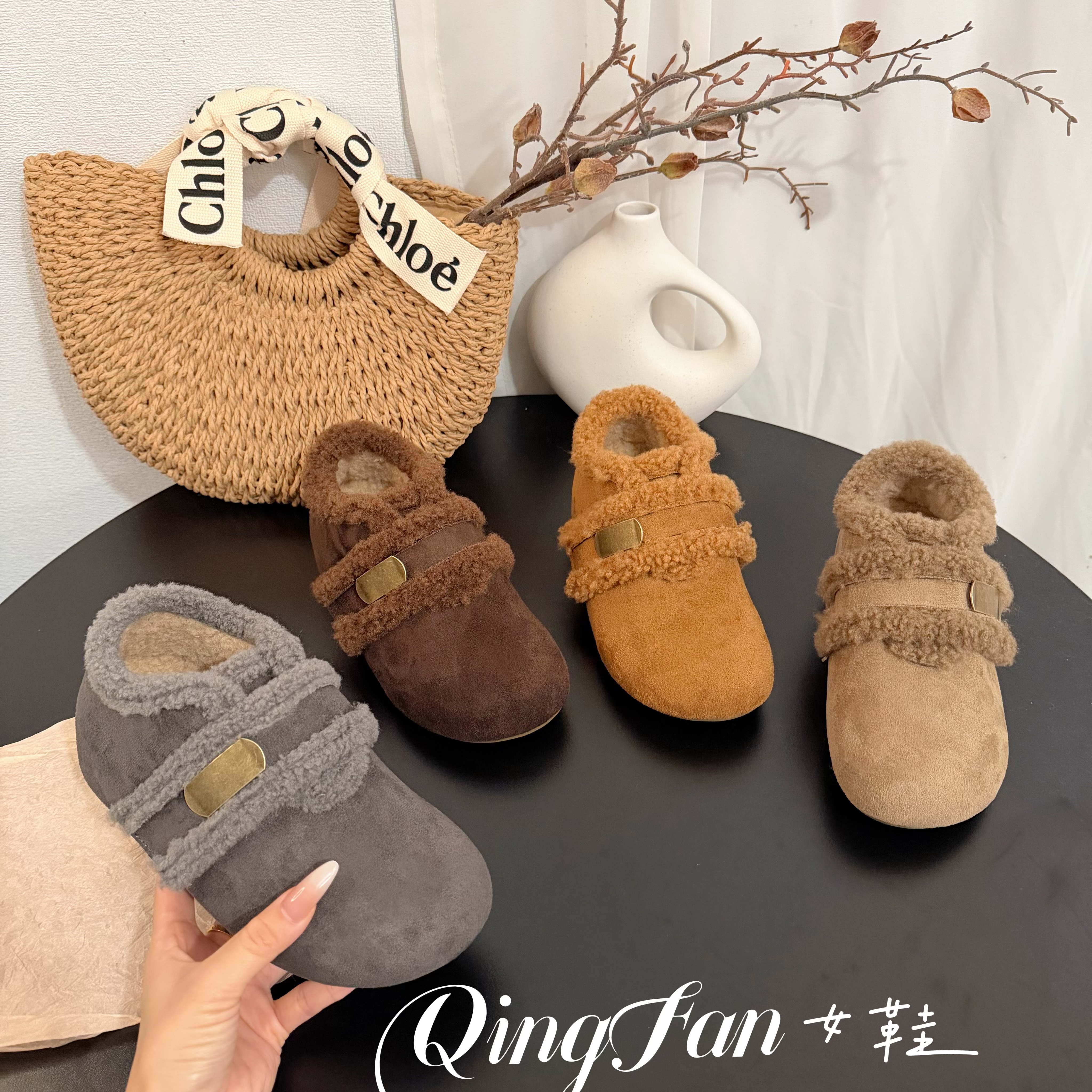 百搭休闲勃肯棉鞋2025冬季新款女鞋加绒女棉鞋防滑软底平底毛毛鞋