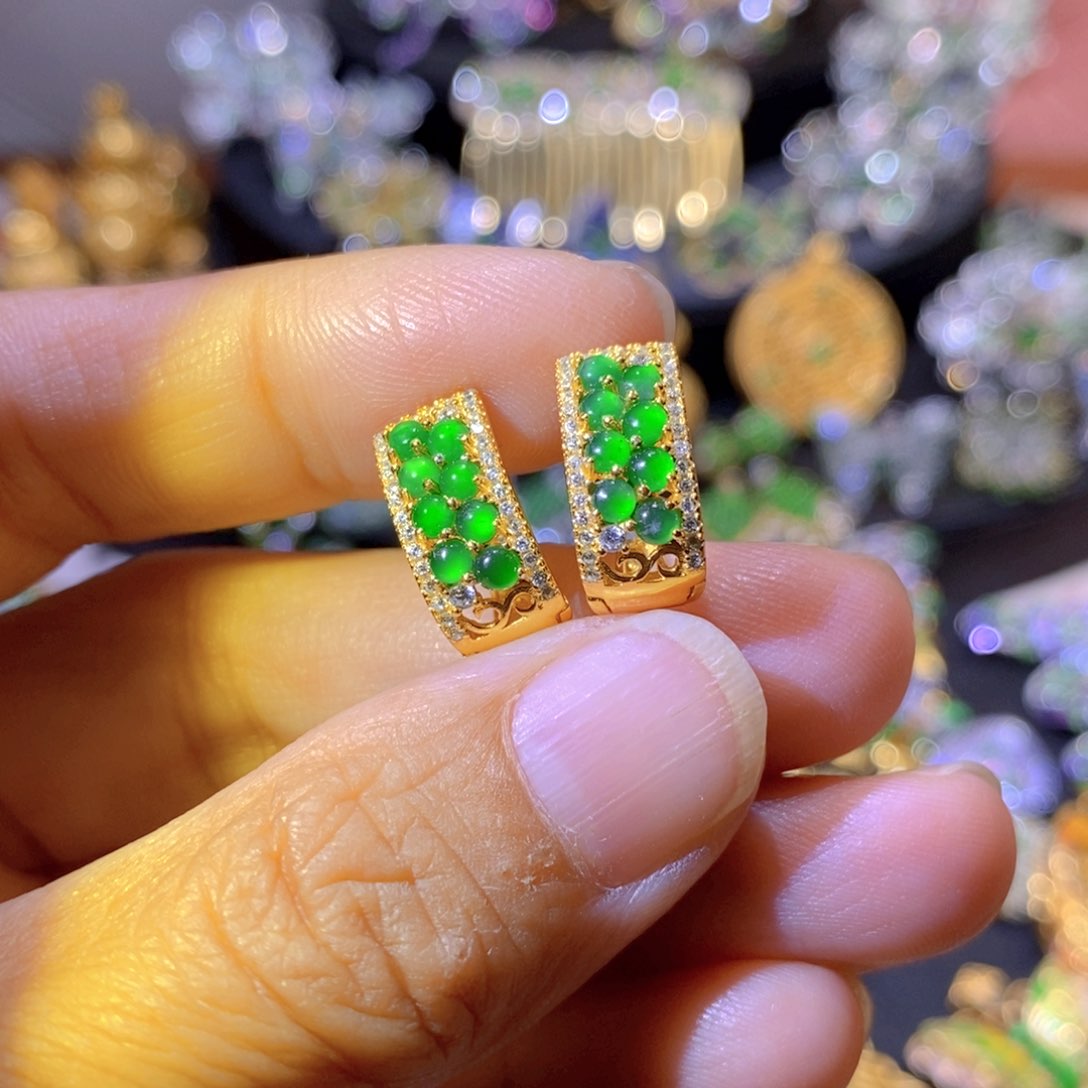 吊坠(不含链)银S925镀金镶嵌翡翠