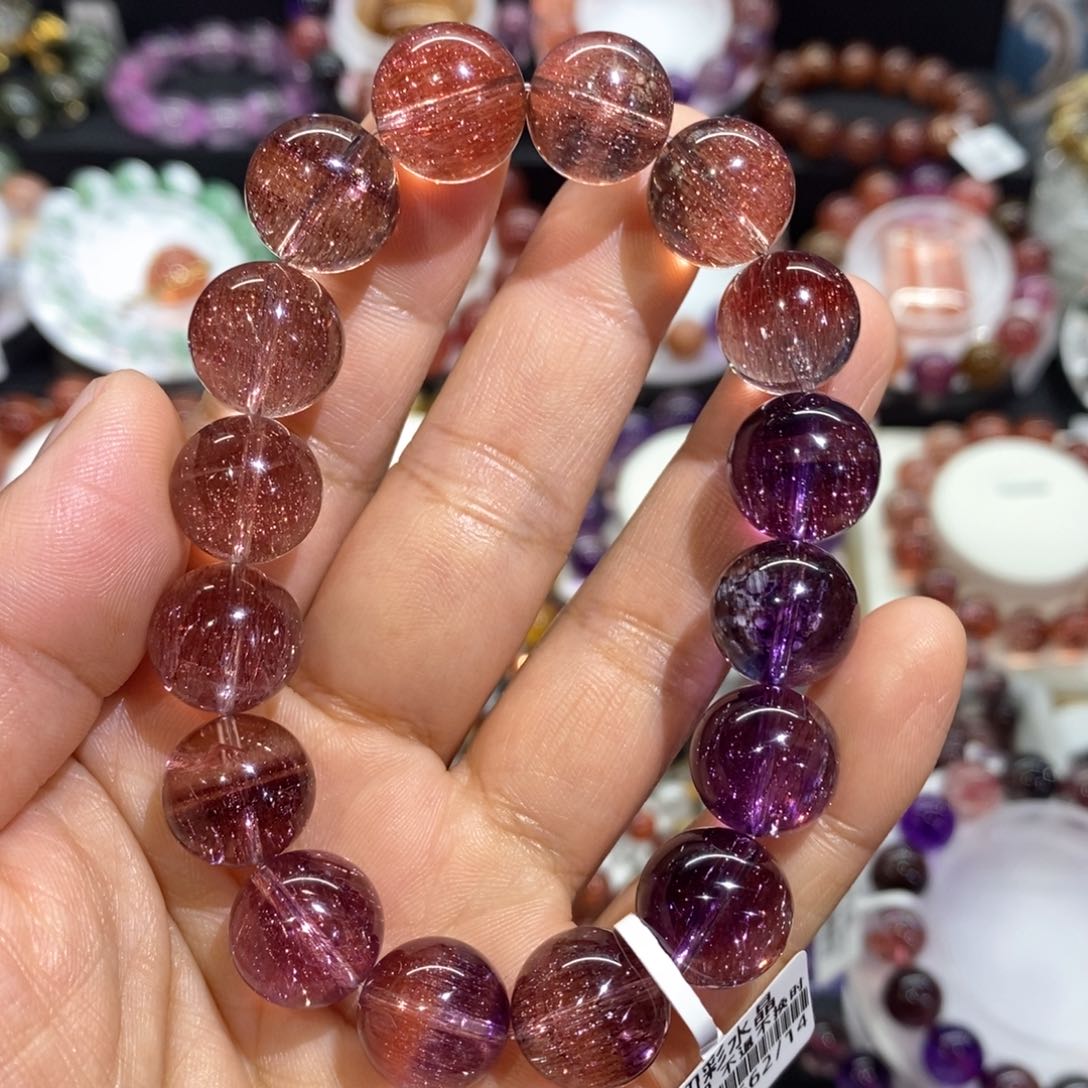 水晶手串未镶嵌紫红渐变超七