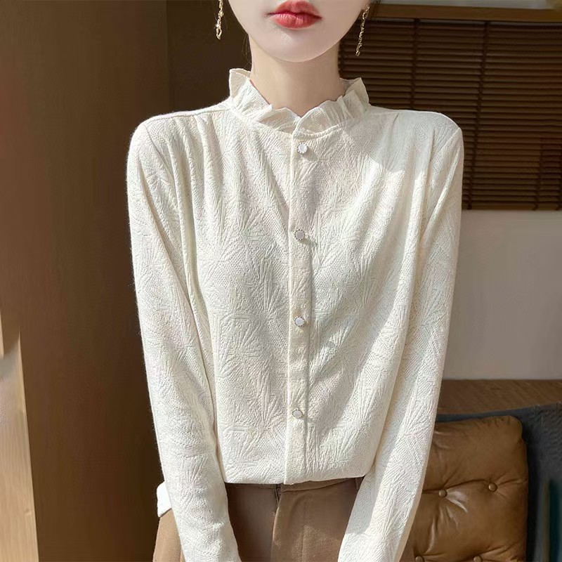 【法式轻奢】高级感半高领木耳边针织衫