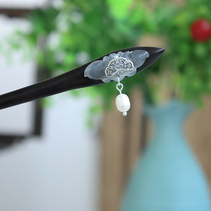 【浮生】古风发簪汉服旗袍发饰盘发发饰古装黑檀木岚烟玉蝶