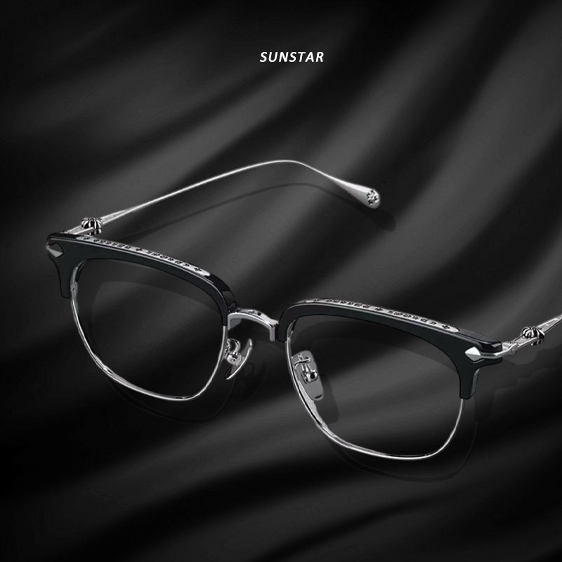 薛之谦祖师爷半框眉框眼镜 复古纯钛精致眉框可配近视变色