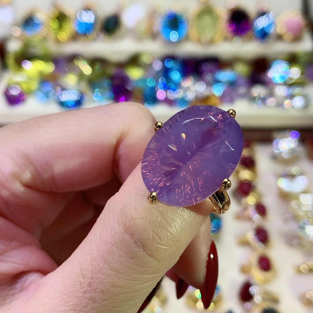 紫晶戒指银S925镀金镶嵌