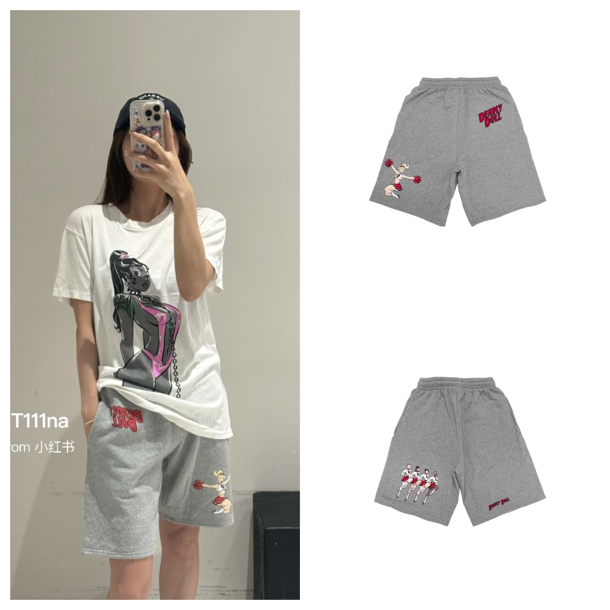 Deadly Doll 啦啦队女郎漫画短裤 灰色