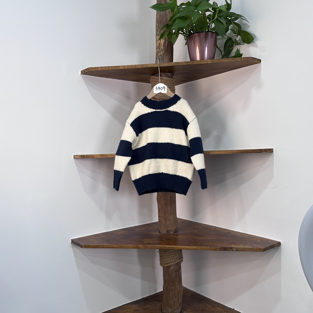 暖家 3404款C10童装蓝白条毛衣