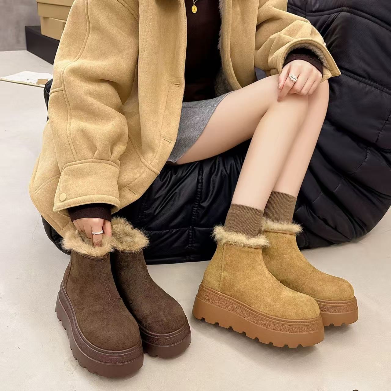 小个子6CM加绒雪地靴冬季新款厚底松糕马丁靴加厚X998