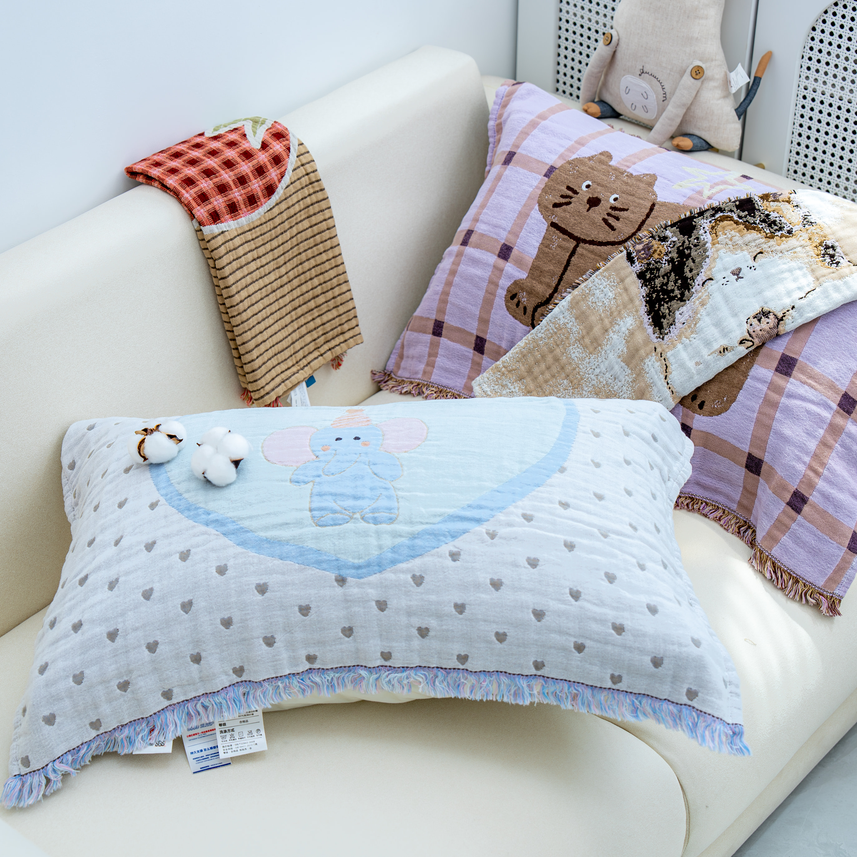 【京かわ会社】纯棉流苏枕巾一对装组合