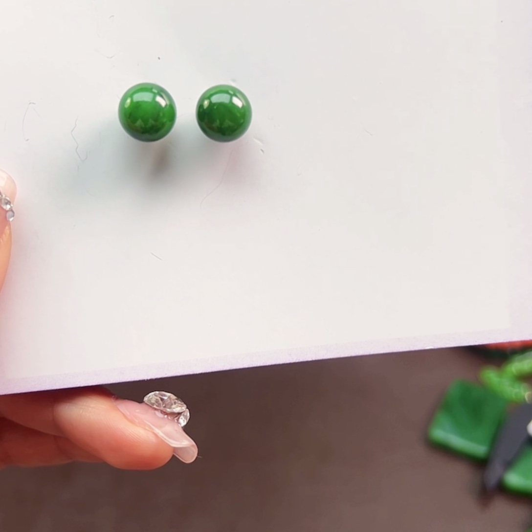 和田玉（碧玉）银S925镶嵌耳饰