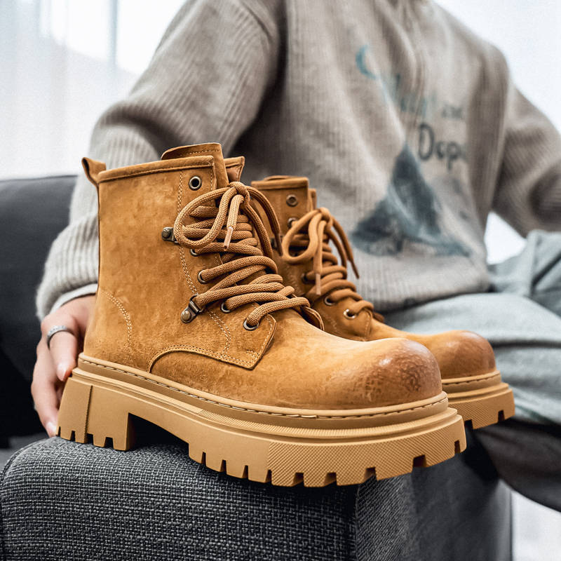 原创设计工装靴复古马丁靴男厚底靴男士英伦风男女同款大黄靴户外