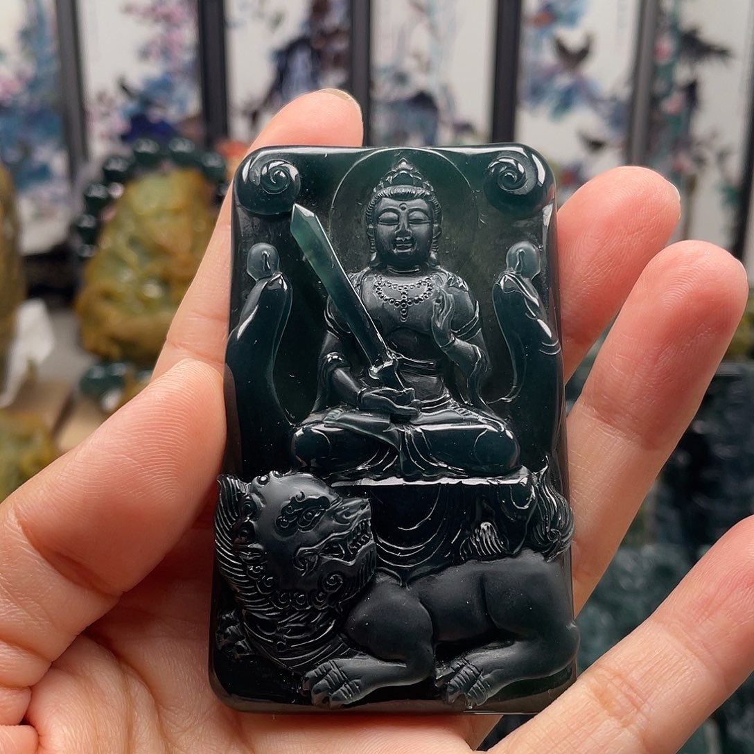 翡翠未镶嵌颈饰天然翡翠a货文殊