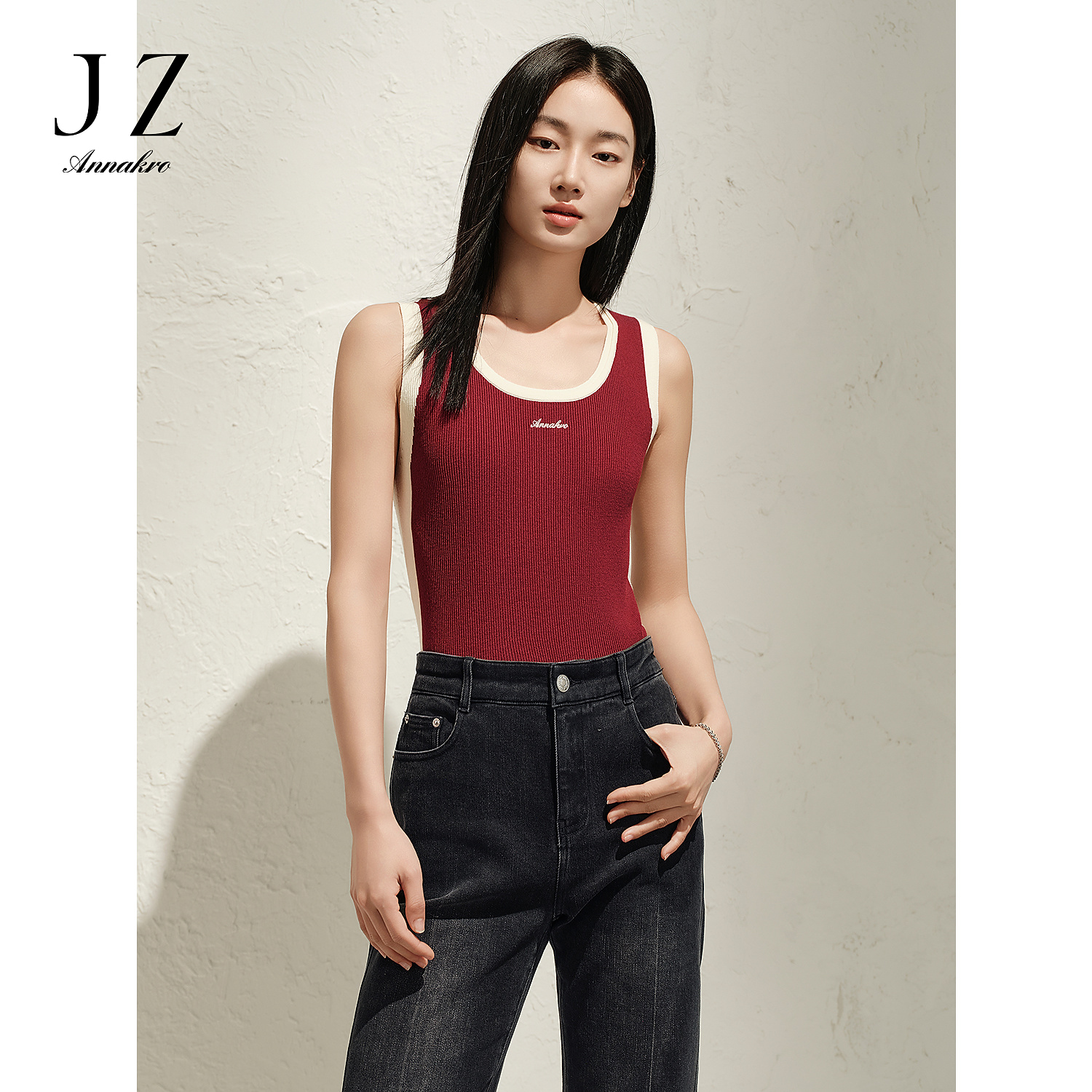 【籽言专属】玖姿安娜蔻KWFC31301热辣撞色打底叠穿针织背心女春