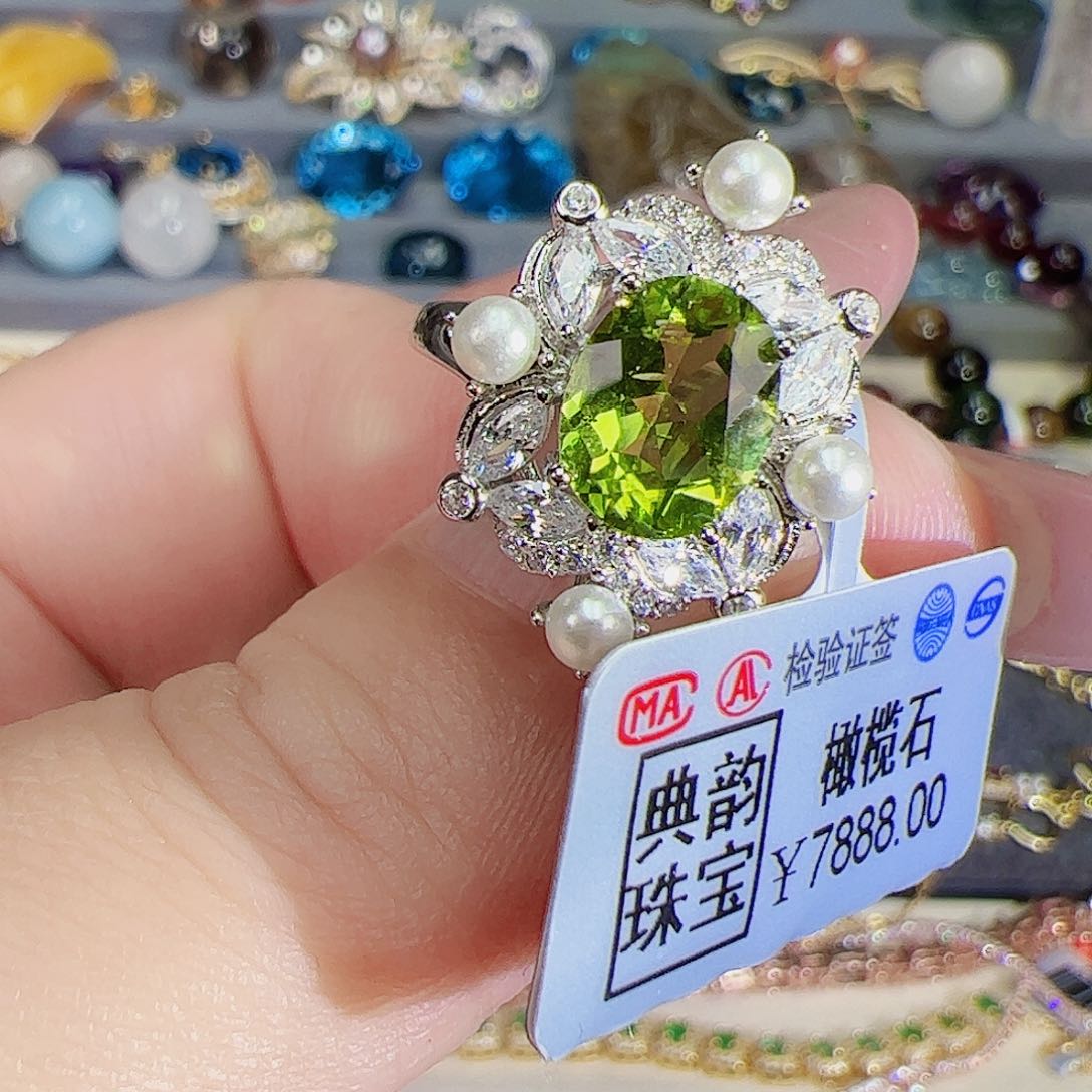 橄榄石戒指银S925镶嵌