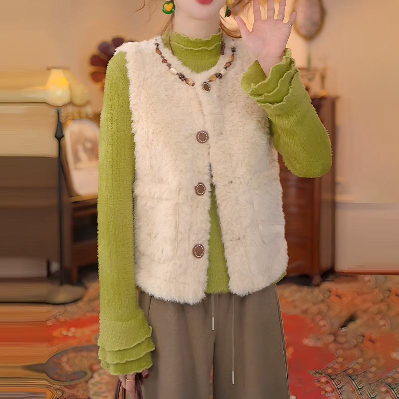 圆领无袖设计感时尚马甲2025冬季新款洋气设计感显瘦外穿撞色衣服