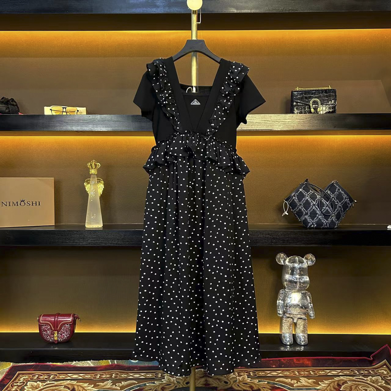 【夏总专属】夏季设计感假两件气质飞飞袖收腰显瘦6220