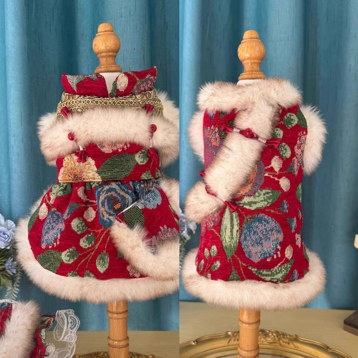 宠物狗狗猫咪衣服秋冬款加厚保暖唐装中国风棉衣泰迪比熊公狗衣服