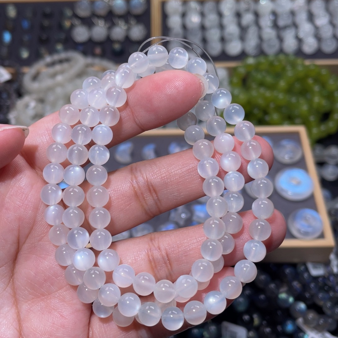 月光石手链未镶嵌高品质白月光手链多圈6mm