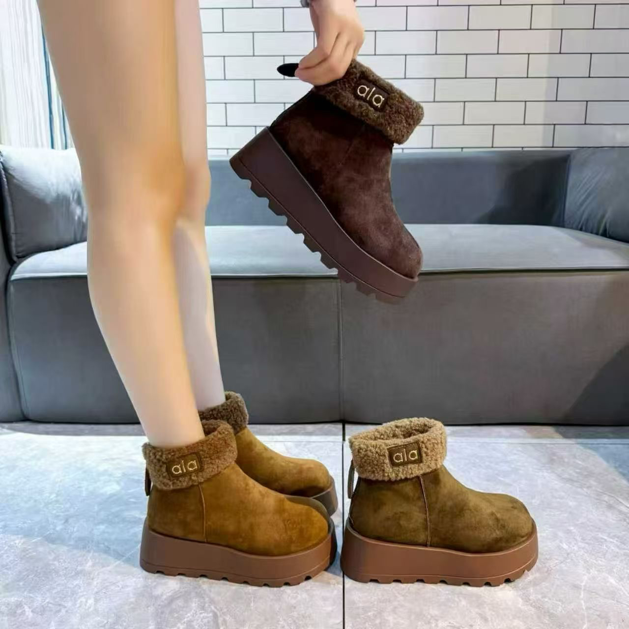 冬季新款厚底增高加绒保暖短筒雪地靴