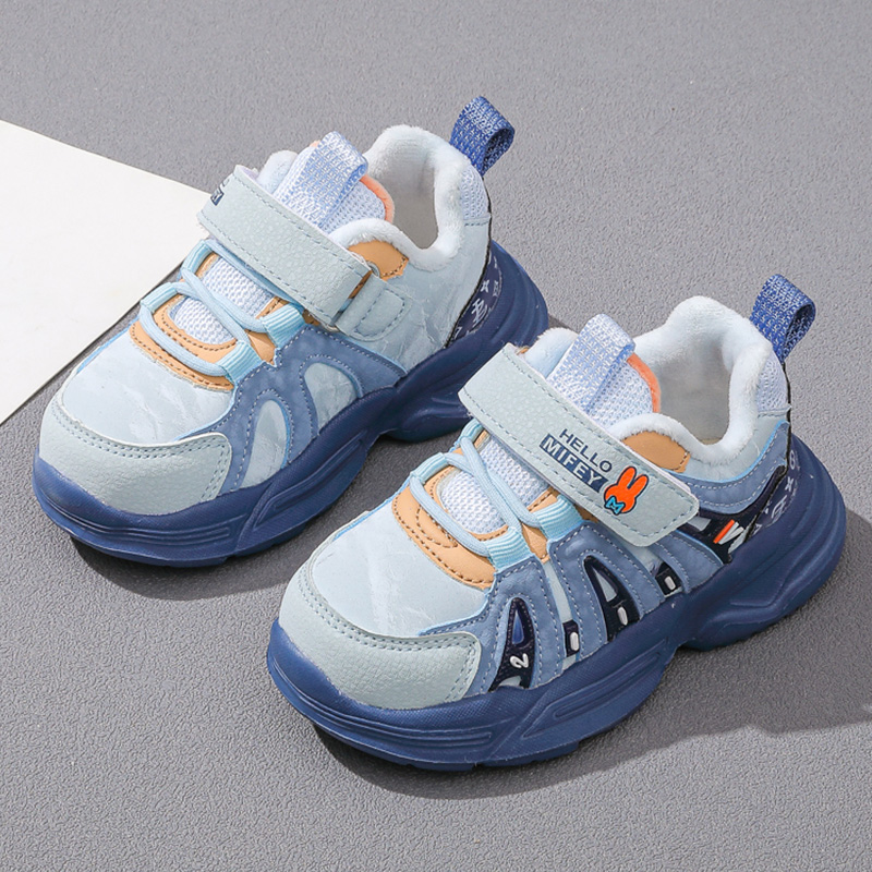 【班纳米菲】2025冬季儿童加绒二棉皮面软底软面柔软运动鞋老爹鞋