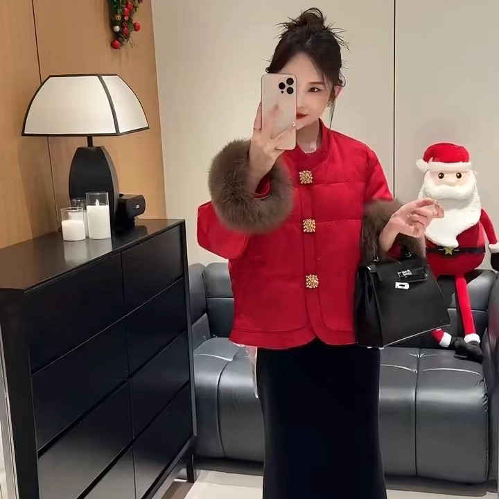 清仓（小问题no退）国风轻奢提花时尚没毛袖加厚短款