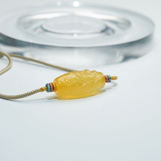 【澜珏珠宝】缅黄稀有玻璃种荷花桶珠锁骨链和和美美吊坠挂件