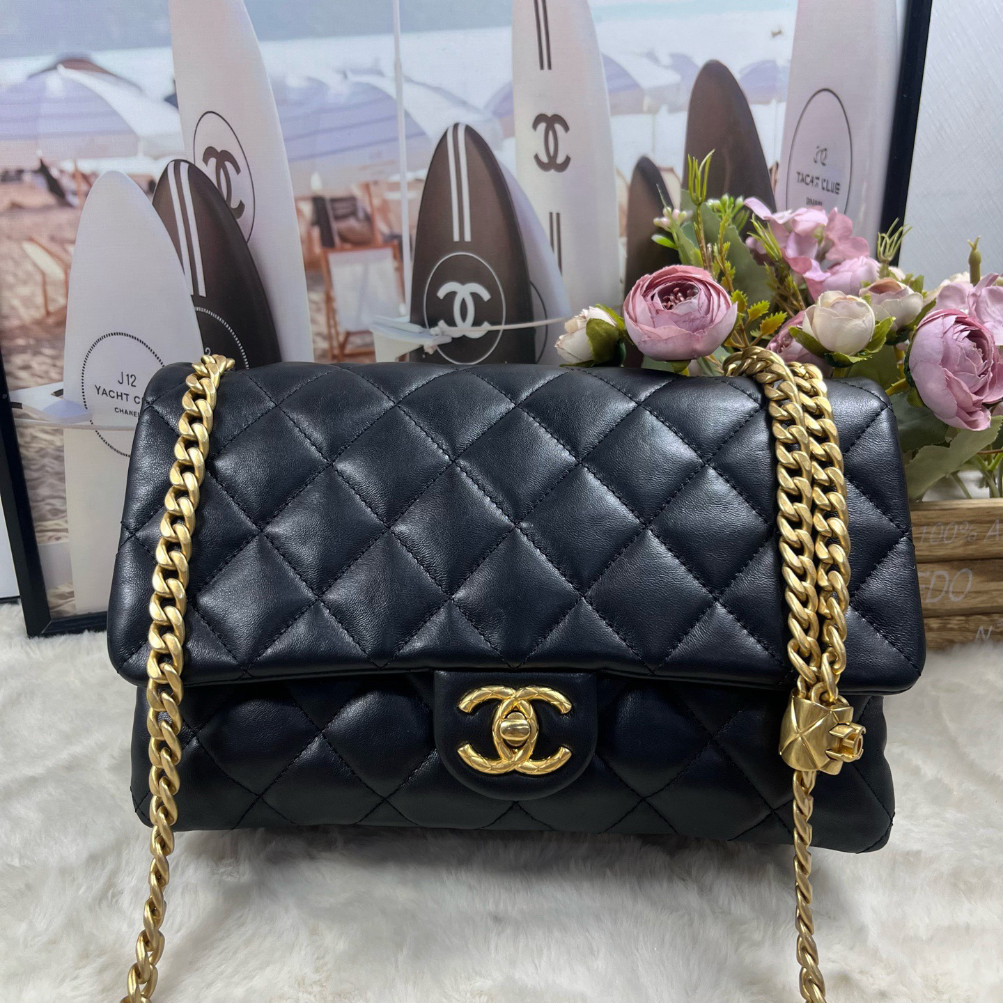 99新 Chanel/香奈儿 黑金金柱大mini（芯片）底长25cm