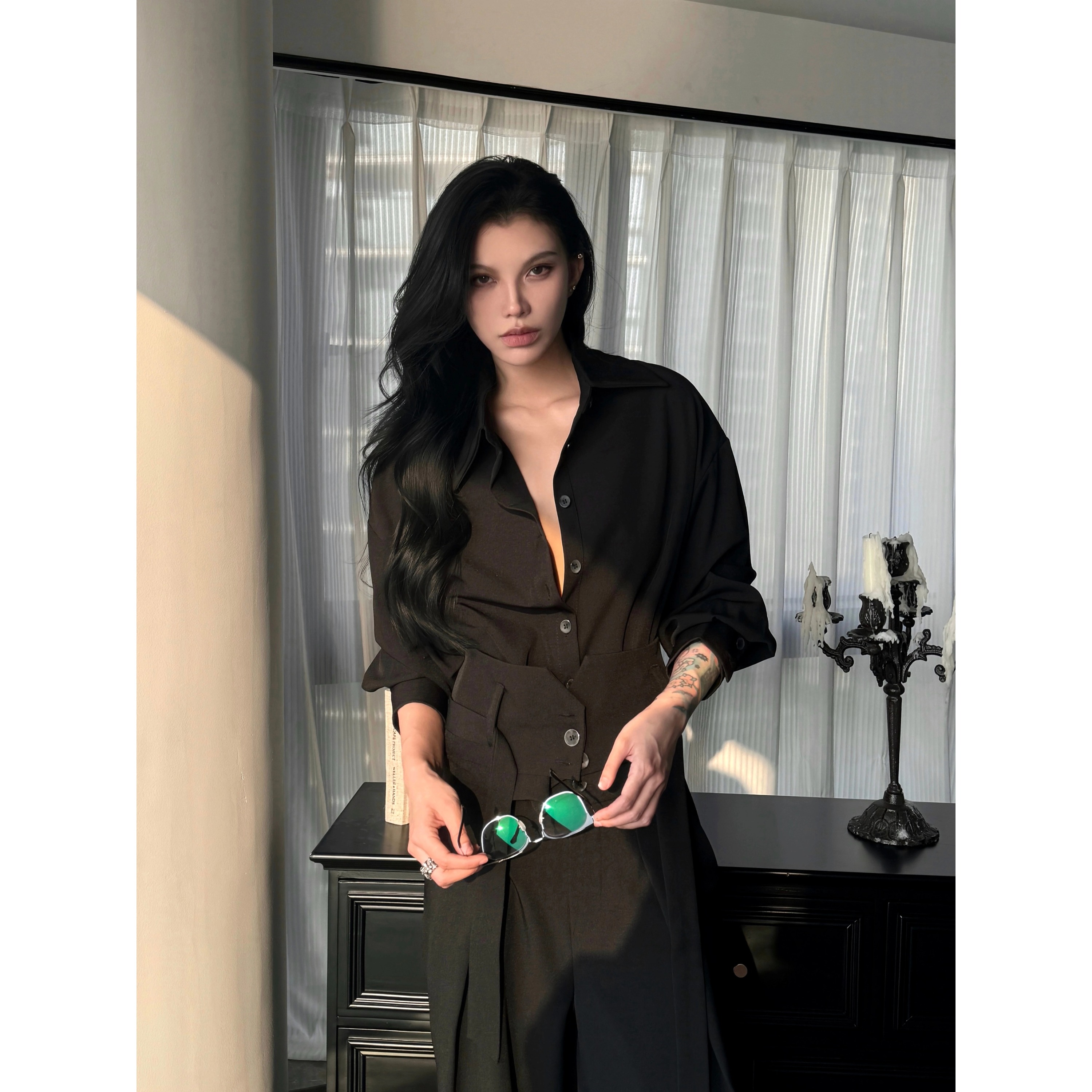 Arosrt Studio 极简风中性衬衫阔腿裤 法式高级感无性别休闲套装