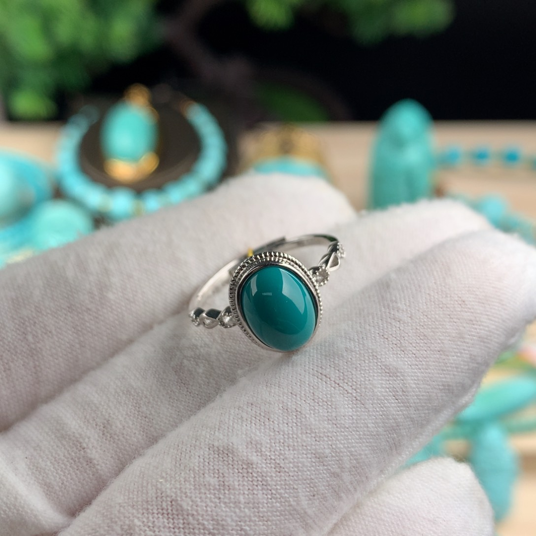 绿松石精品女戒银S925镶嵌