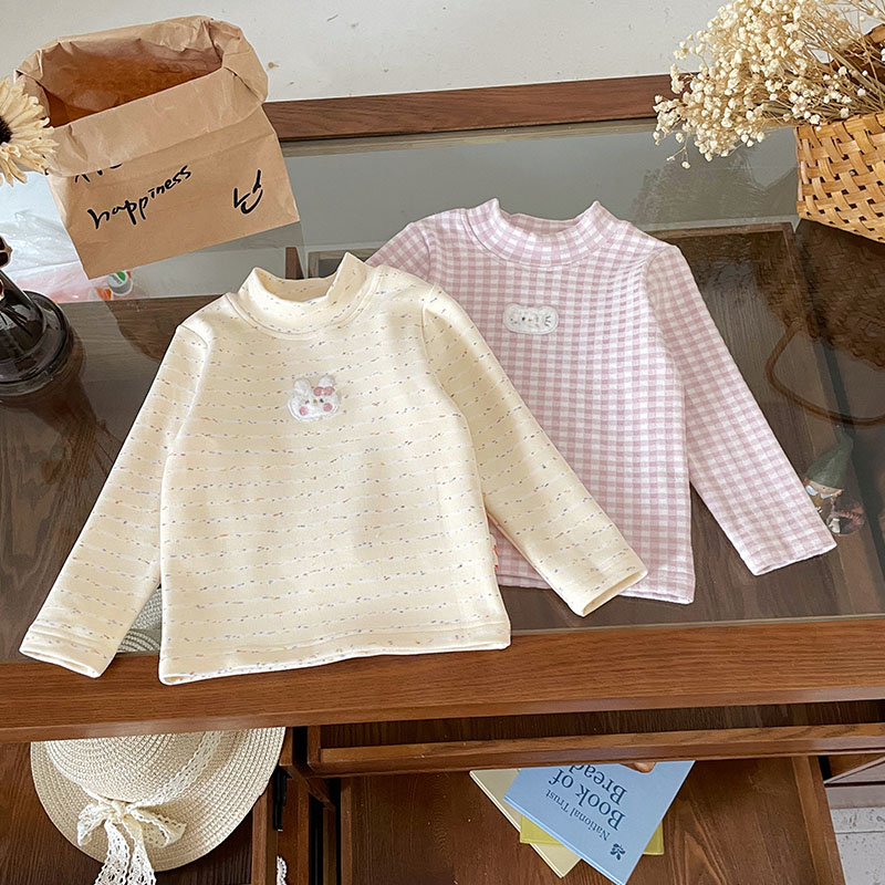 【现货】QY252226秋冬新款儿童T恤女童加绒保暖百搭女宝半高领上衣