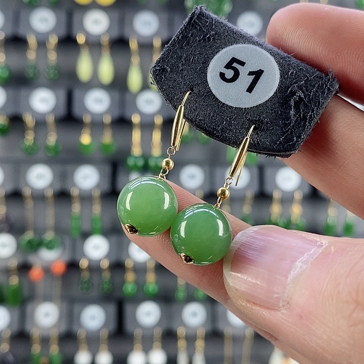 和田玉耳饰18K金镶嵌