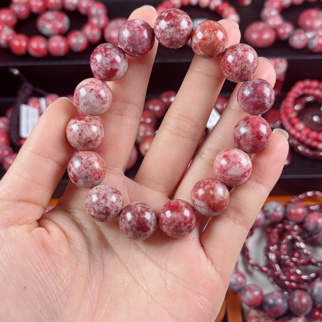 天然辰砂原石手串卡13+