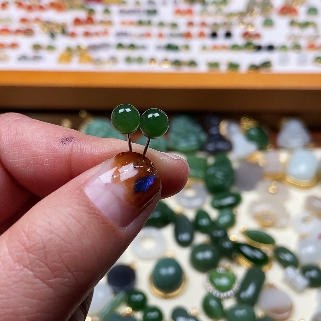 和田玉耳饰银S925镶嵌