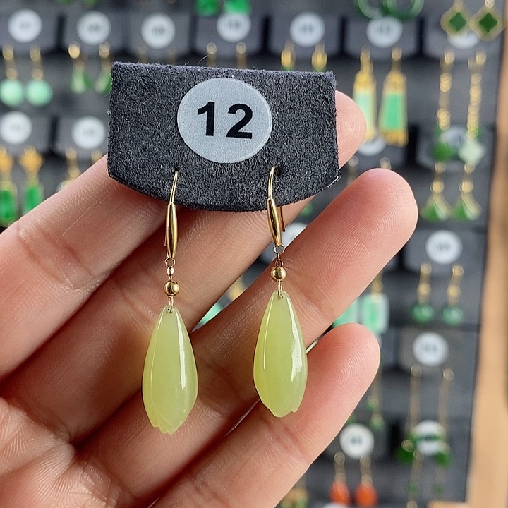 和田玉耳饰18K金镶嵌