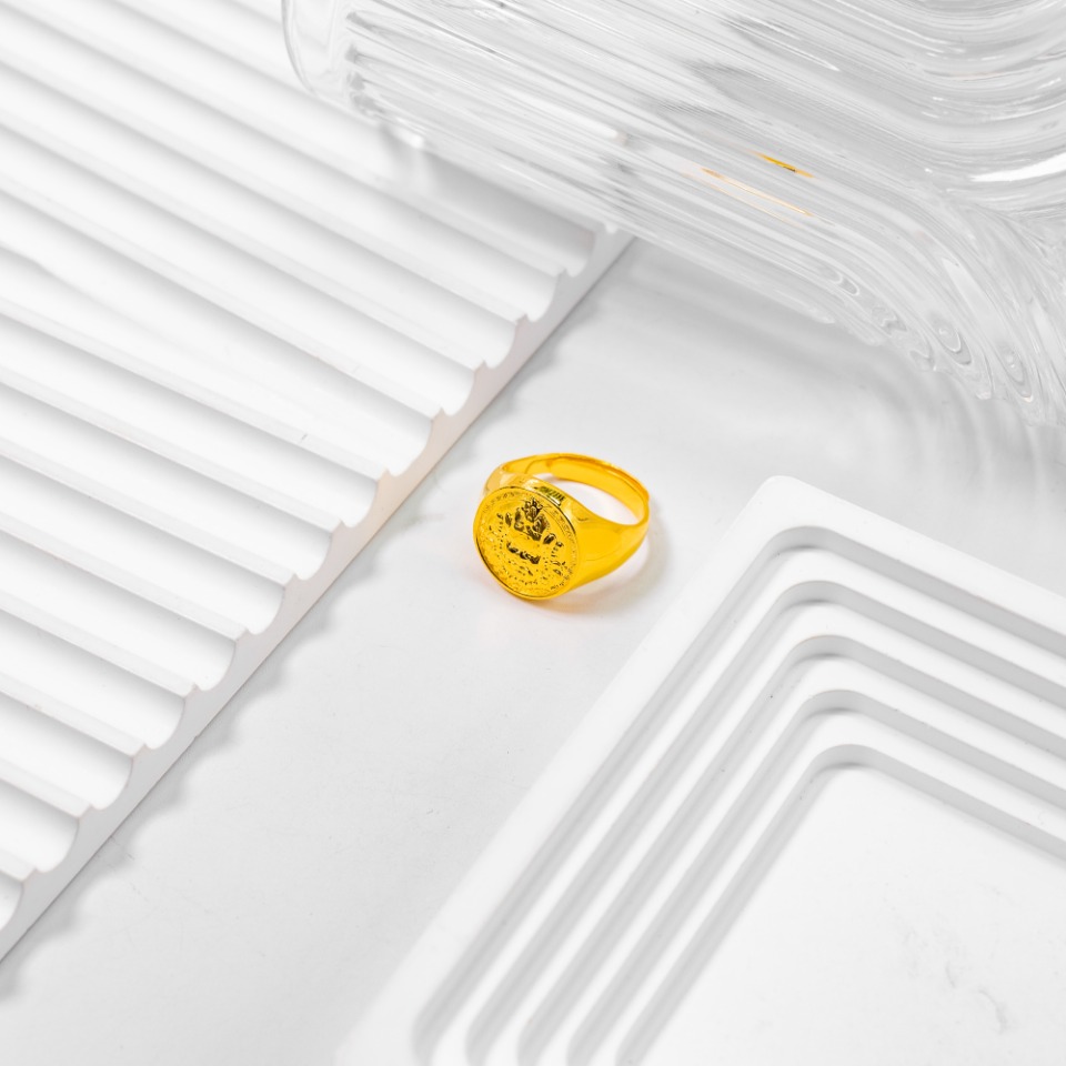 足银戒指 黄财神戒指